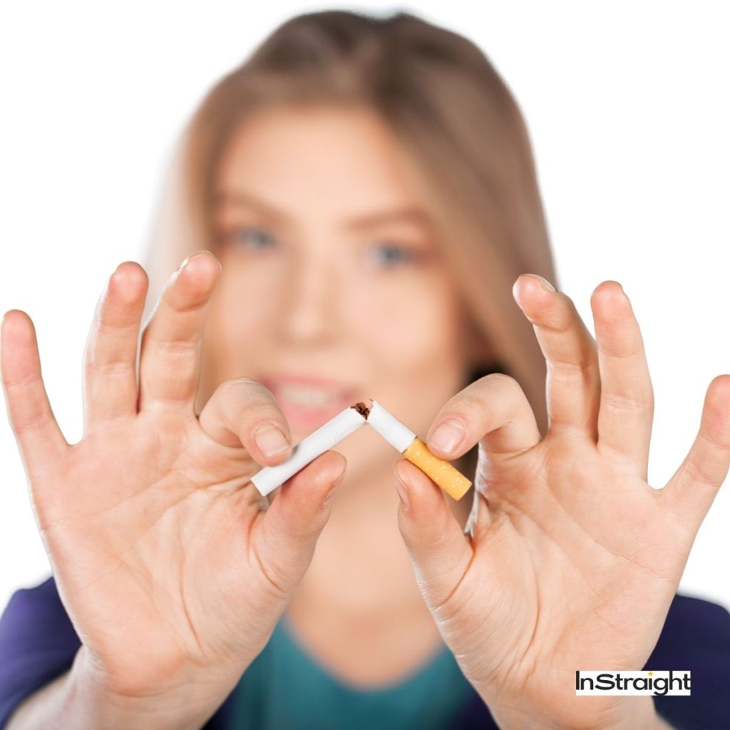a woman not trying to smoke